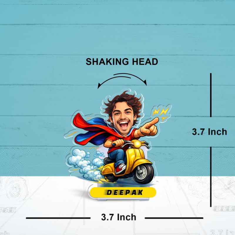 Personalized Superman Cartoon Theme Funny Face Caricature Solar Powered Moving Head Feature for Car Dashboard & Table Decor Custom with Name Birthday Return Gift for Kids & Friends